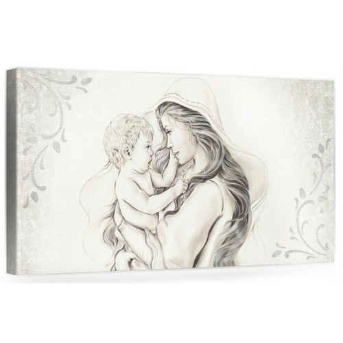 A012 Quadro capezzale moderno su tela per la camera da letto con decorazioni 3D - Sacro "Madonna con bambino"