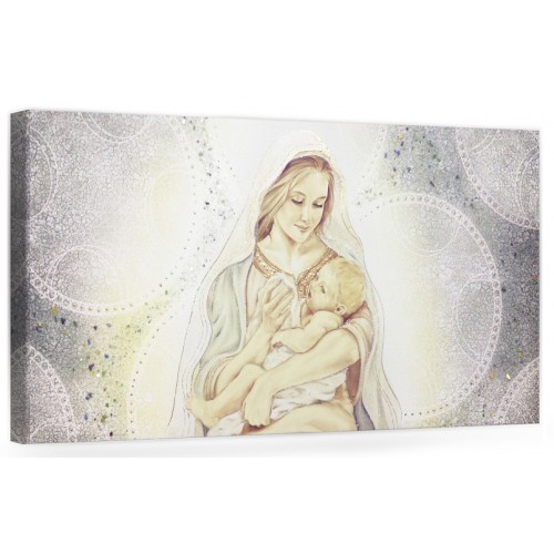 COD. PRESTIGE07 COLOR. ORO - Capezzale quadro moderno su tela sacro " Maternità " Madonna con bambino