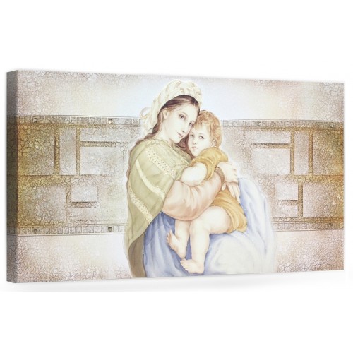 COD. PRESTIGE12 COLOR. ORO - Capezzale quadro moderno su tela sacro " Maternità " Madonna con bambino