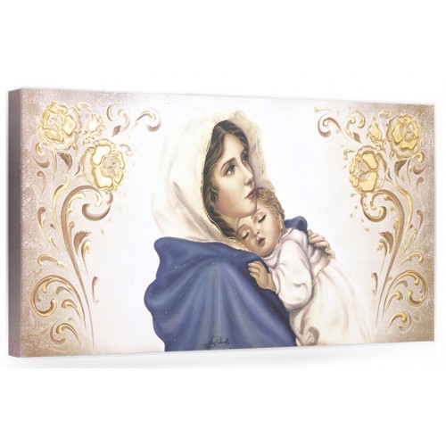 COD. BASIC05 COLOR ORO - Capezzale quadro moderno su tela sacro " Maternità " Madonna del Ferruzzi con Bambino