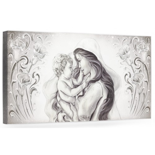 COD. BASIC08 MONOC. ARG - Capezzale quadro moderno su tela sacro " Maternità " Madonna con Bambino