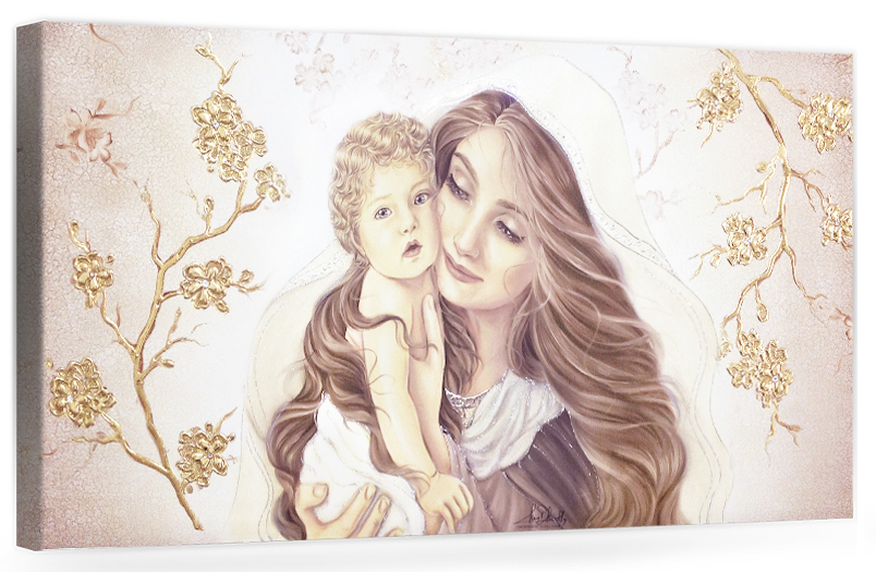 COD. BASIC03 COLOR ORO - Capezzale quadro moderno su tela sacro " Maternità " Madonna con Bambino
