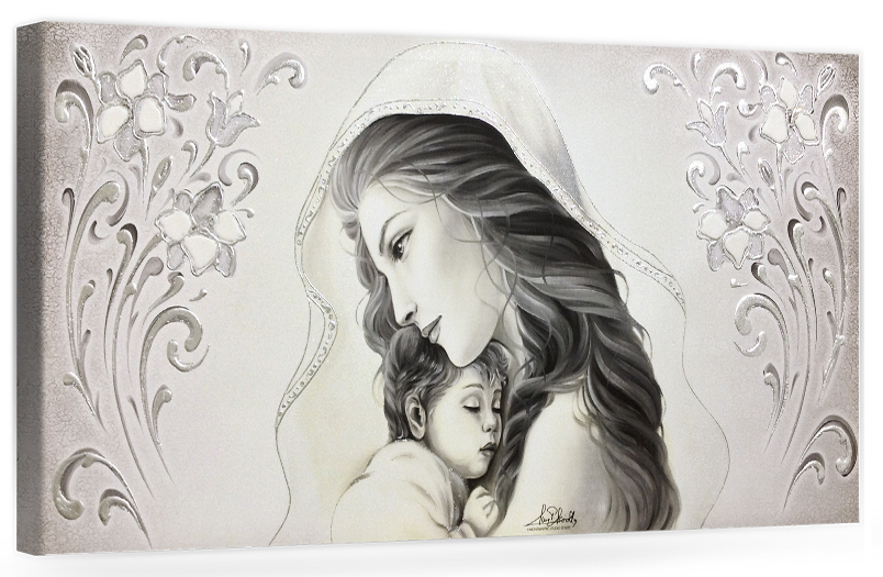 COD. BASIC10 MONOC. ARG - Capezzale quadro moderno su tela sacro " Maternità " Madonna con Bambino