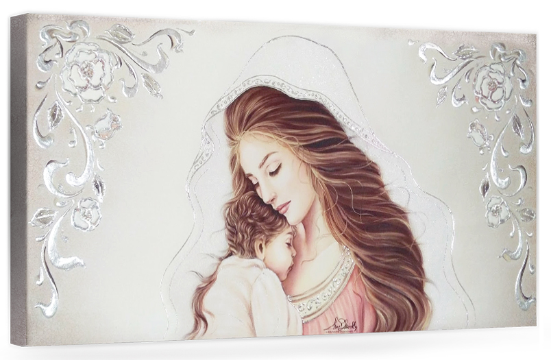 COD. BASIC11 COLOR ARG - Capezzale quadro moderno su tela sacro " Maternità " Madonna con Bambino