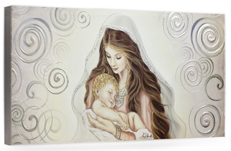 COD. BASIC14 COLOR ARG - Capezzale quadro moderno su tela sacro " Maternità " Madonna del Ferruzzi con Bambino