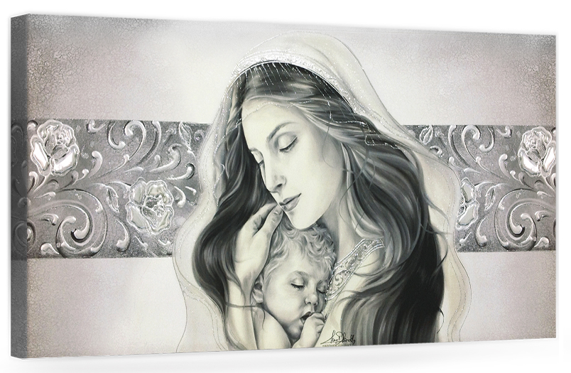 COD. BASIC16 MONOC. ARG - Capezzale quadro moderno su tela sacro " Maternità " Madonna con Bambino