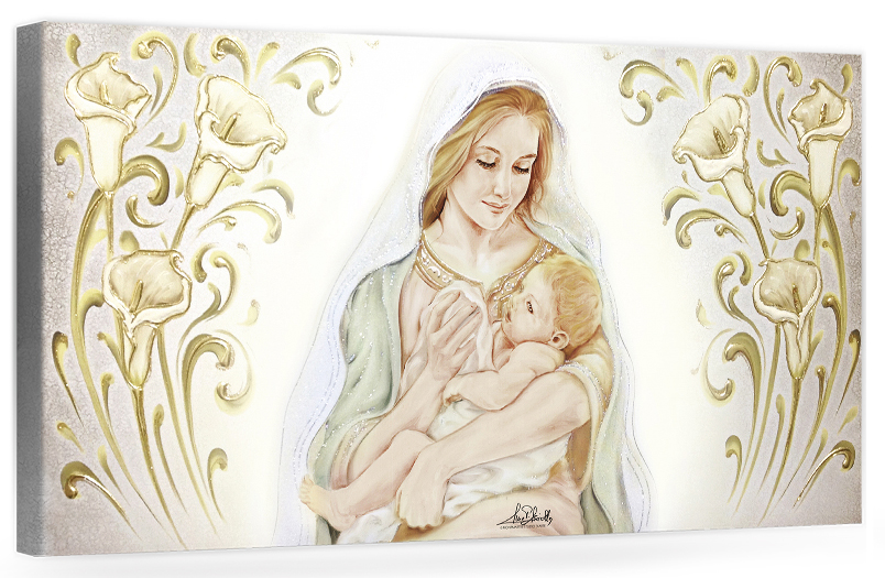 COD. BASIC19 COLOR ARG - Capezzale quadro moderno su tela sacro " Maternità " Madonna con Bambino